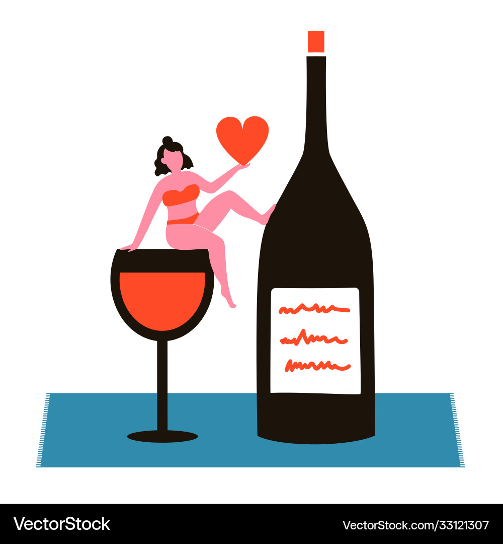 With woman wine glass and black bottle With woman wine glass and black bottle vector image