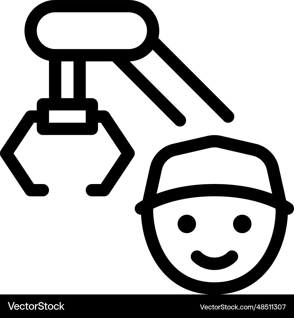 Worker operating robotic arm in factory Vector Image