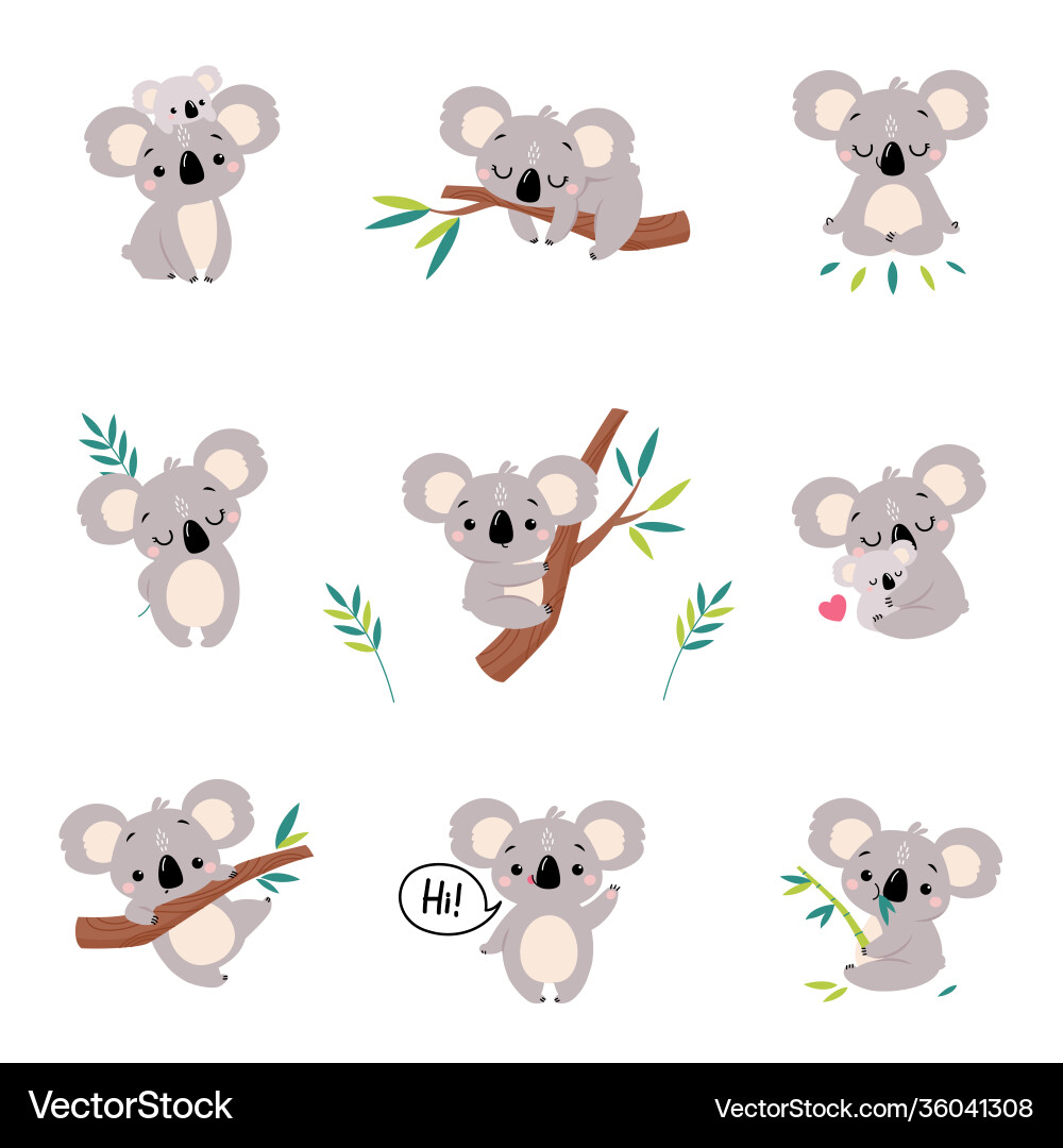 Adorable koala in verschiedenen Aktionen Set schön Adorable koala in verschiedenen Aktionen Set schön vektorbild