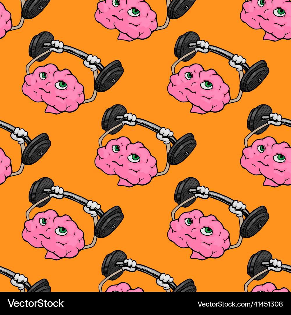 Brain character with a barbell seamless pattern Brain character with a barbell seamless pattern vector image