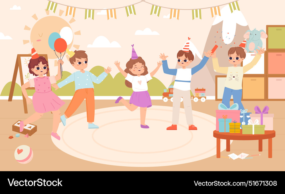  Celebrating birthday in kindergarten happy Vector Image 