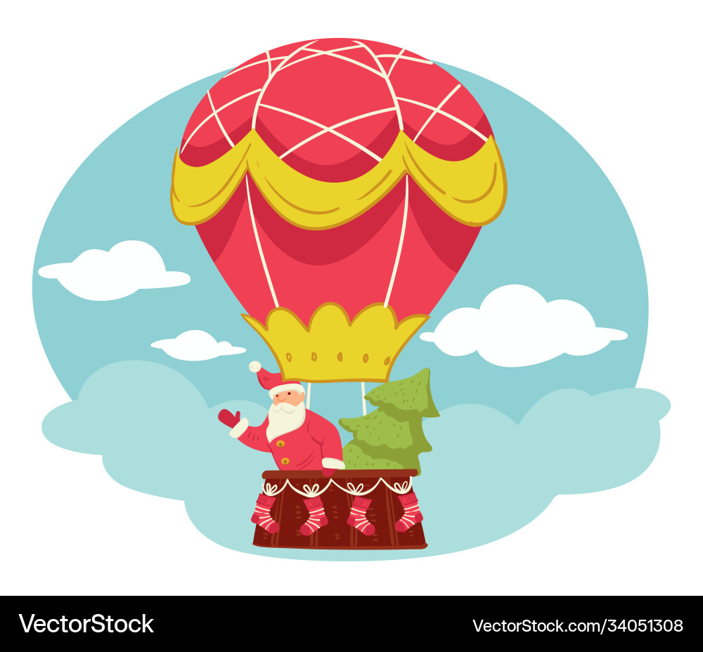 Christmas characters in vintage hot air balloon Christmas characters in vintage hot air balloon vector image