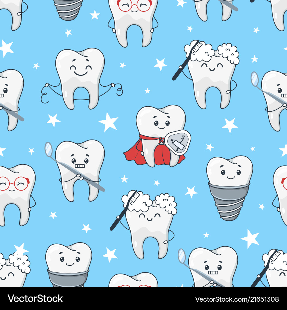 Cute Dental Cartoon Pattern Royalty Free Vector Image