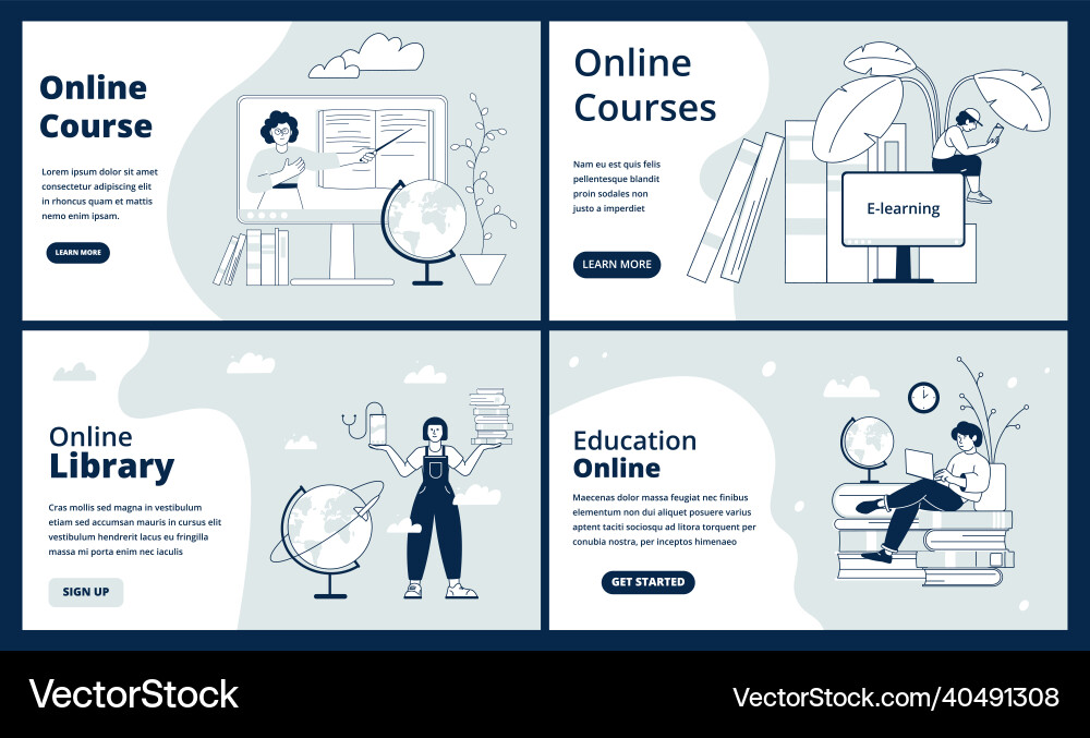 E-learning page learn site web study landing E-learning page learn site web study landing vector image