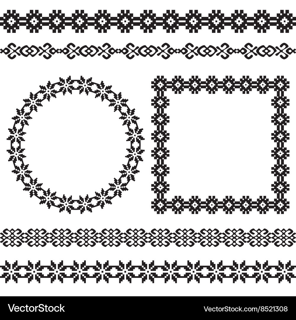 Ethnic borders set round and square frames vector image