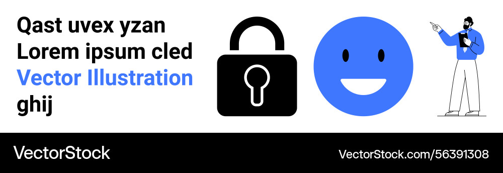 Man presenting data with clipboard next to lock Man presenting data with clipboard next to lock vector image