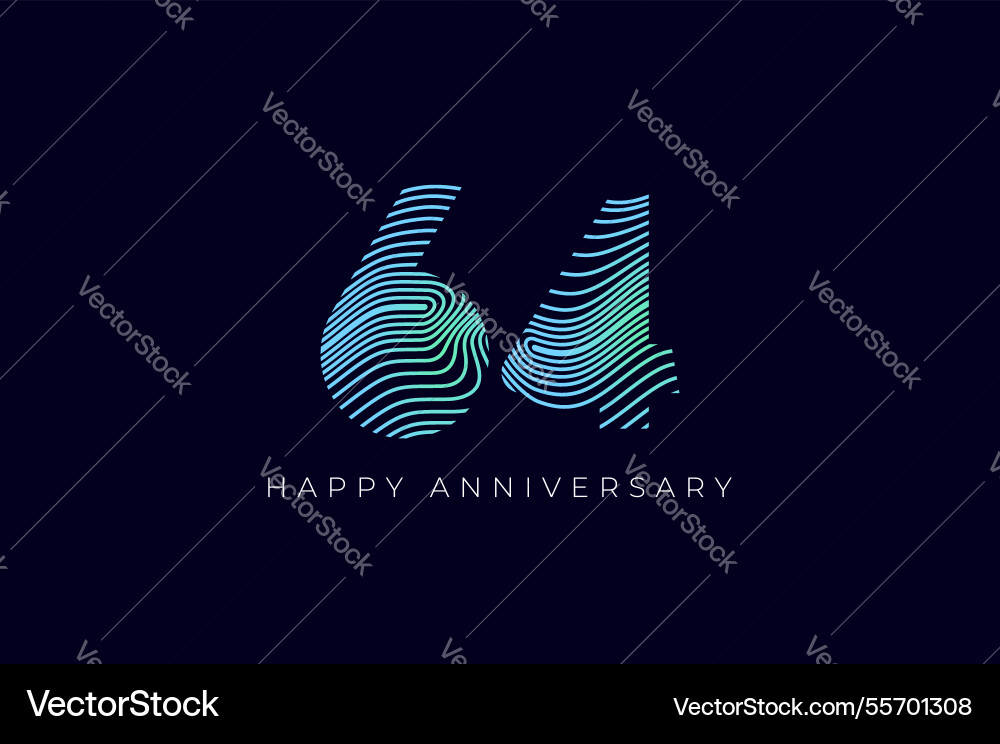 Numeric design with line curve 64th happy Numeric design with line curve 64th happy Vector Image