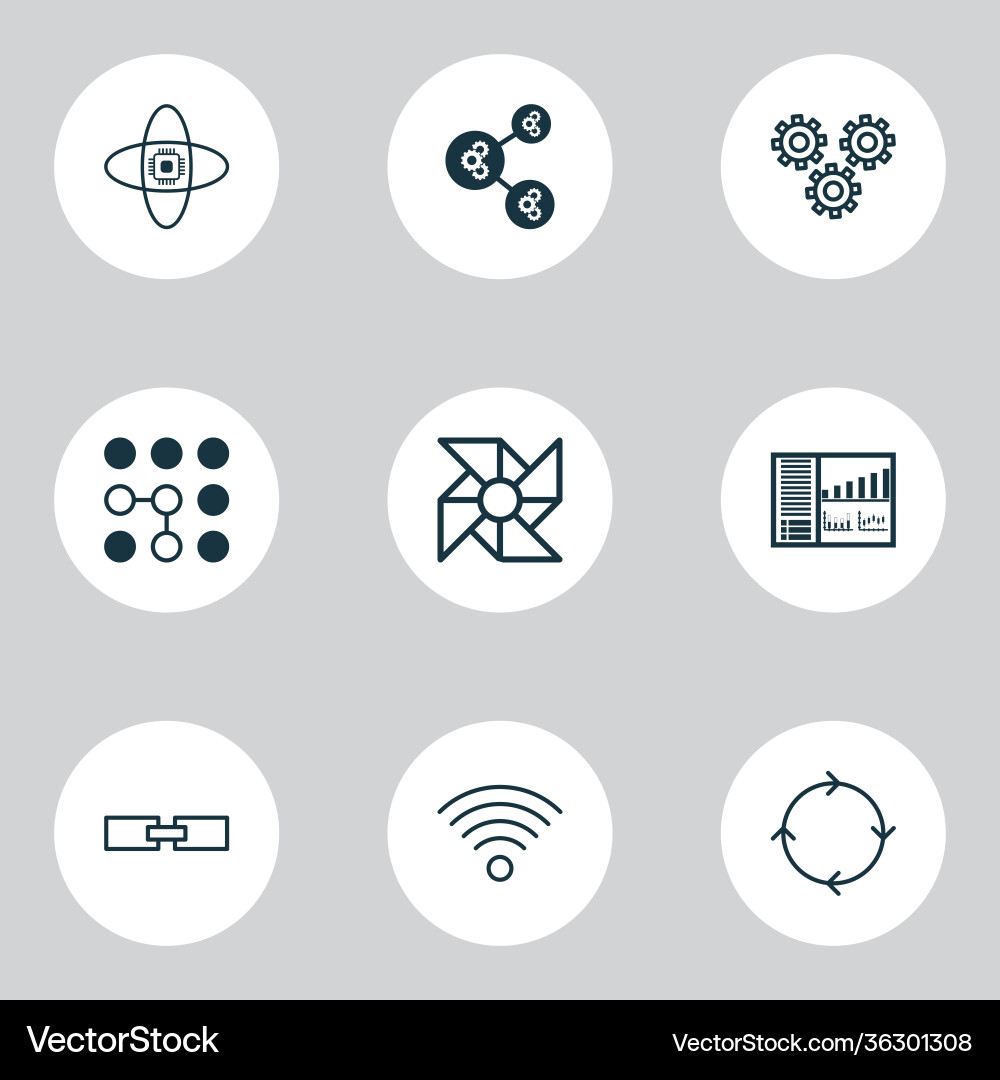 Robotics icons set with gear algorithm wi-fi Robotics icons set with gear algorithm wi-fi vector image