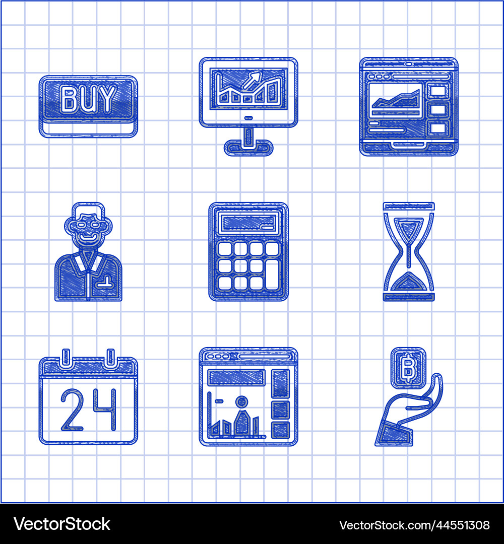 Set calculator website with growth graph hand Set calculator website with growth graph hand vector image