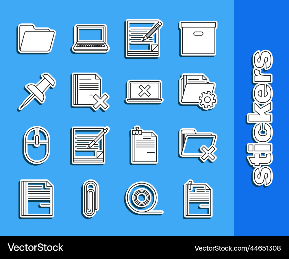 Set line file document and paper clip delete Set line file document and paper clip delete Vector Image