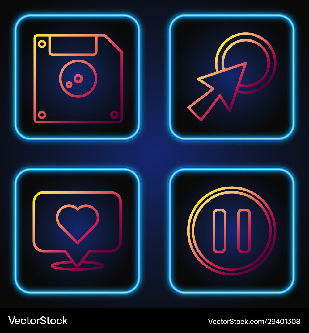 Set line pause button like and heart floppy disk Set line pause button like and heart floppy disk Vector Image