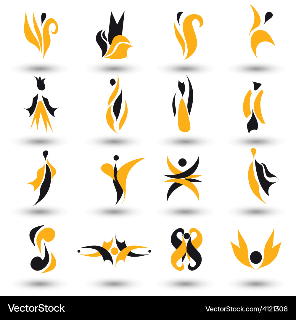 Set of different yellow abstract flat elements vector image