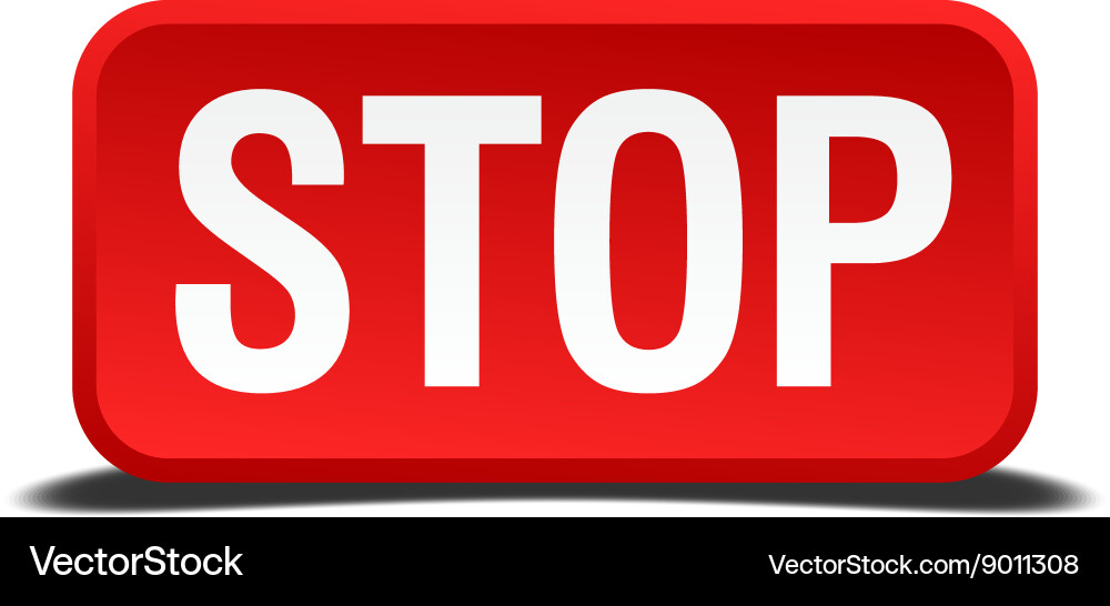 Stop red 3d square button isolated on white vector image