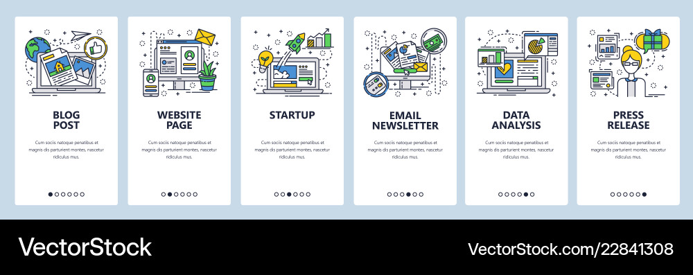 Web site linear art onboarding screens vector image