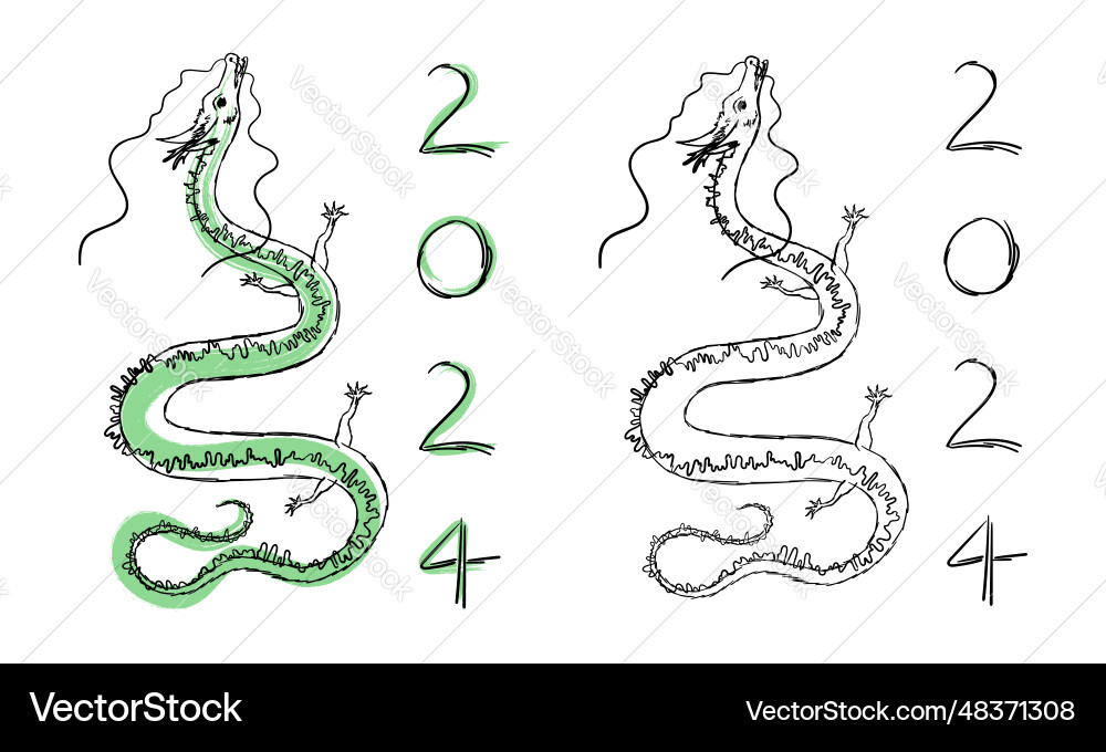 Year of dragon 2024 doodle sketch Year of dragon 2024 doodle sketch Vector Image