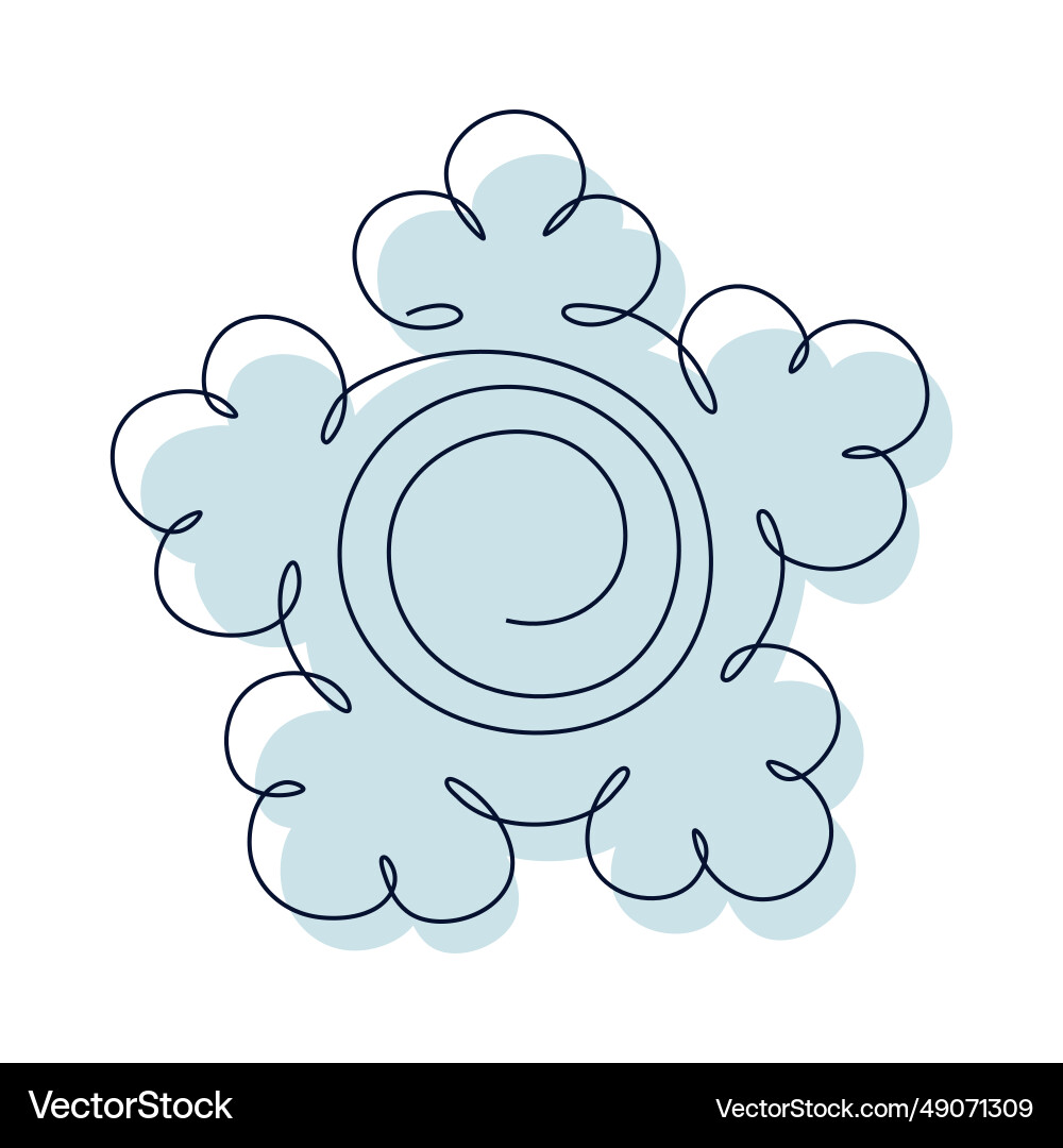 Blue snowflake with single continuous line outline Blue snowflake with single continuous line outline vector image