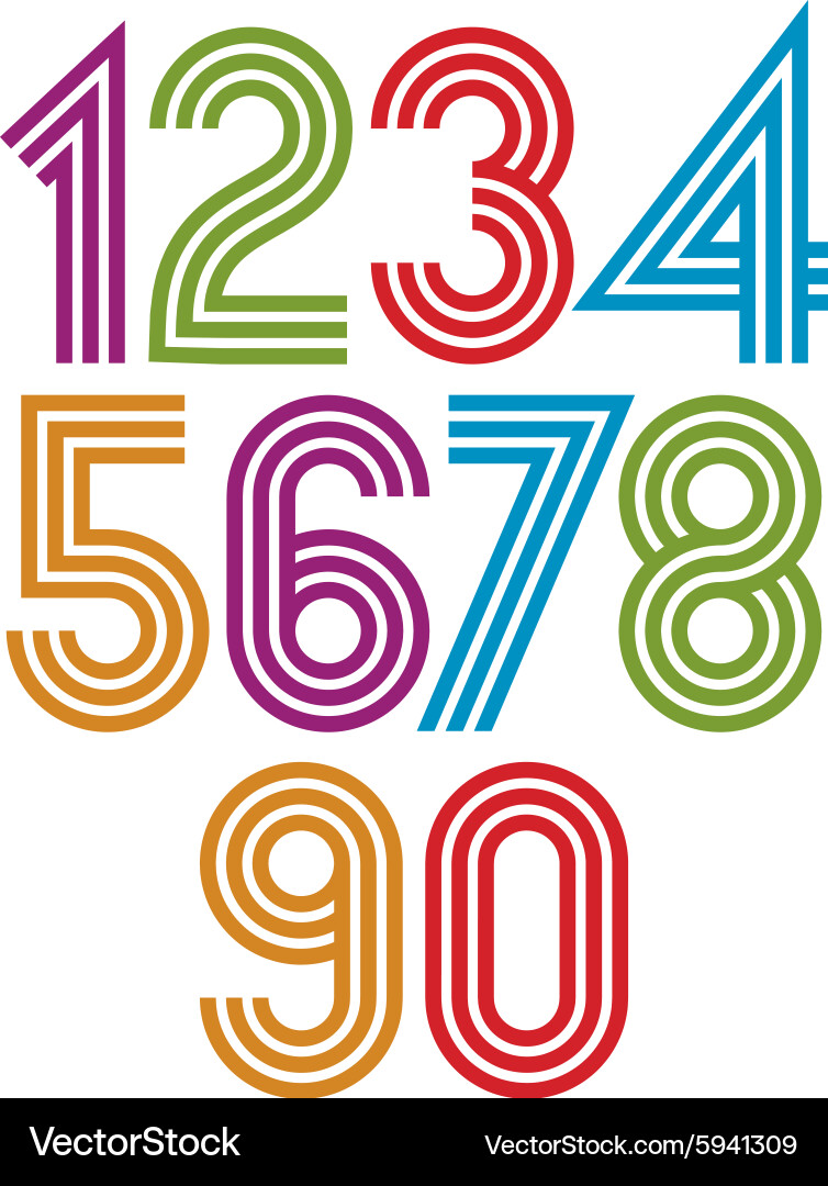 Colorful Number Set with Rounded Corners Vector Image