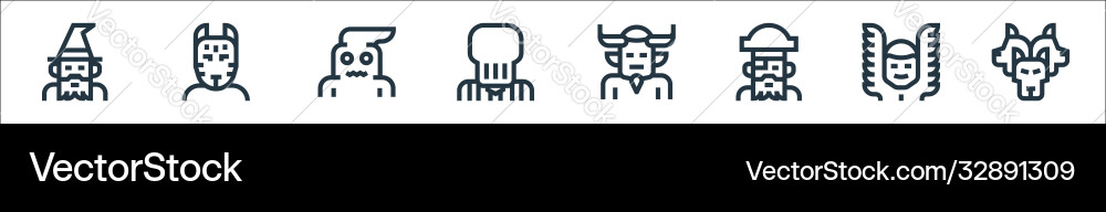 Fantastic characters line icons linear set Fantastic characters line icons linear set Vector Image