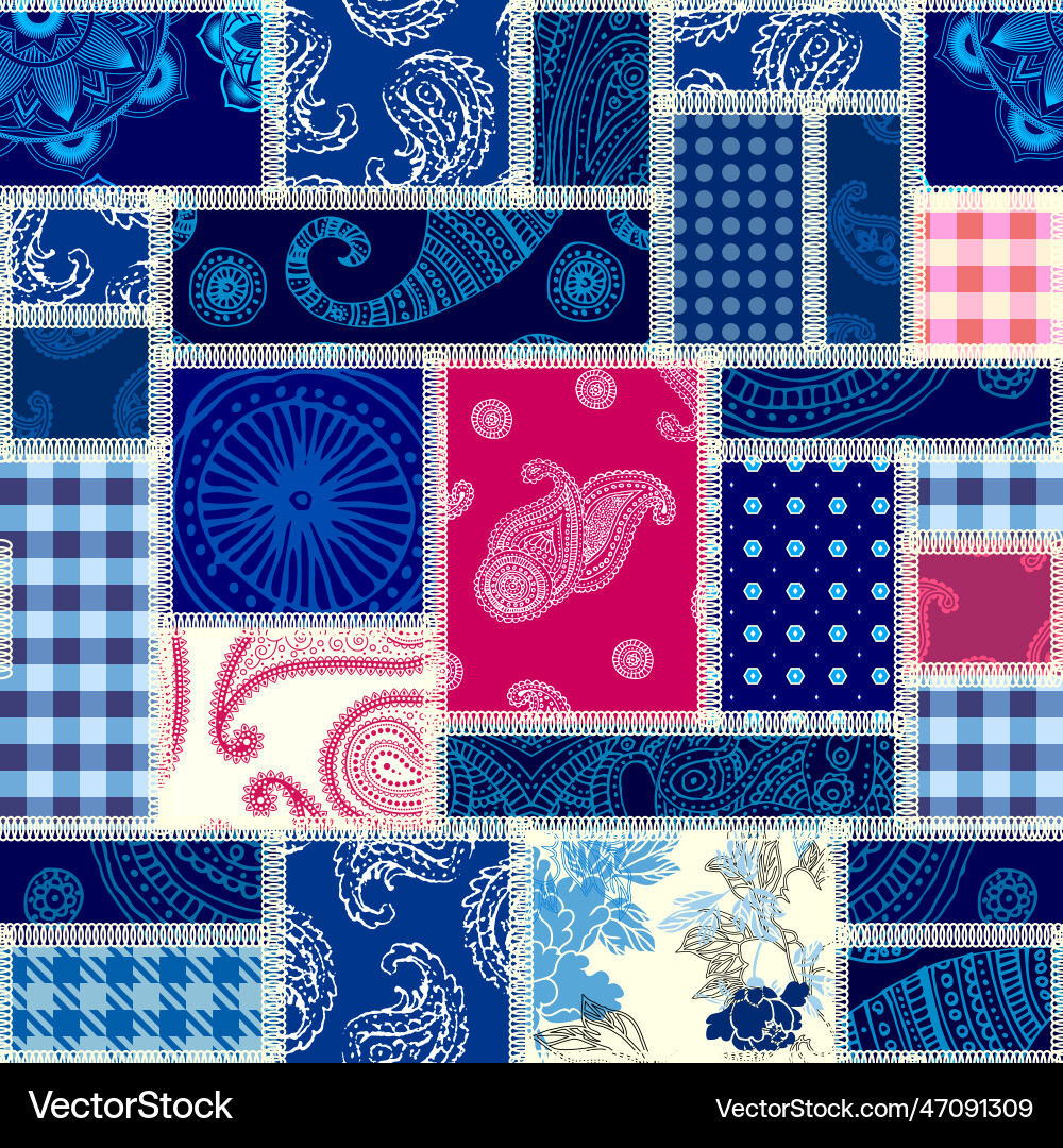 Patchwork textile pattern seamless quilting Patchwork textile pattern seamless quilting vector image