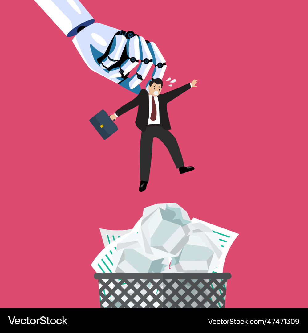 Robot throwing man in a trash can Robot throwing man in a trash can vector image