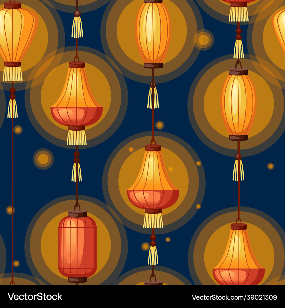 Seamless pattern chinese lanterns in different Seamless pattern chinese lanterns in different vector image