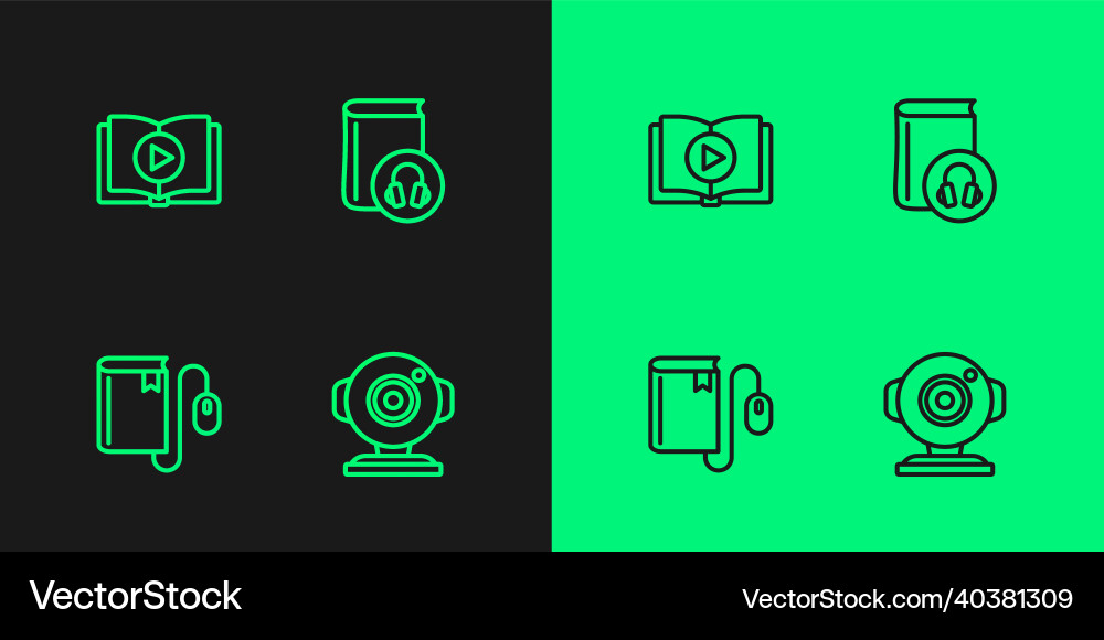 Set line web camera electronic book with mouse Set line web camera electronic book with mouse vector image