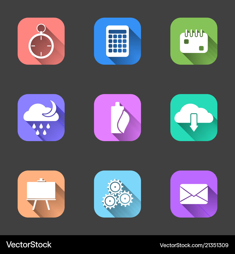 Set of flat icons with a shadow on multi-colored Set of flat icons with a shadow on multi-colored vector image