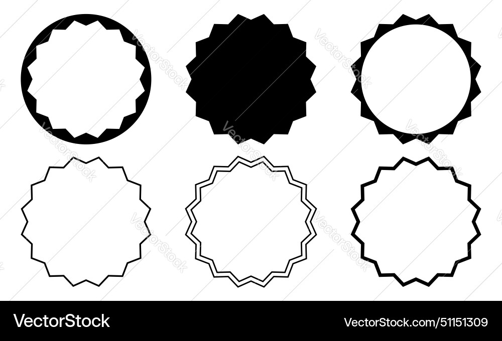 Set of round frames with wavy edges circle shapes Set of round frames with wavy edges circle shapes vector image