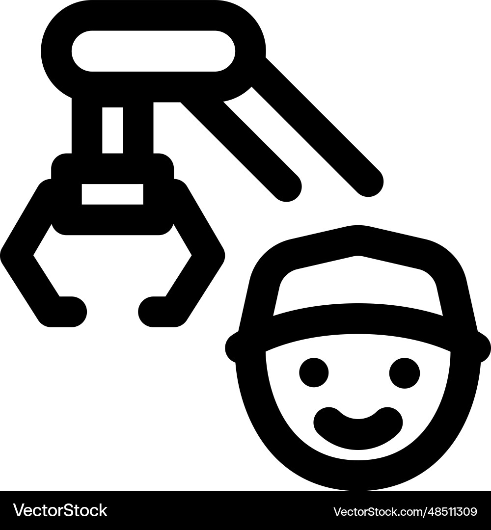 Worker operating robotic arm in factory Vector Image