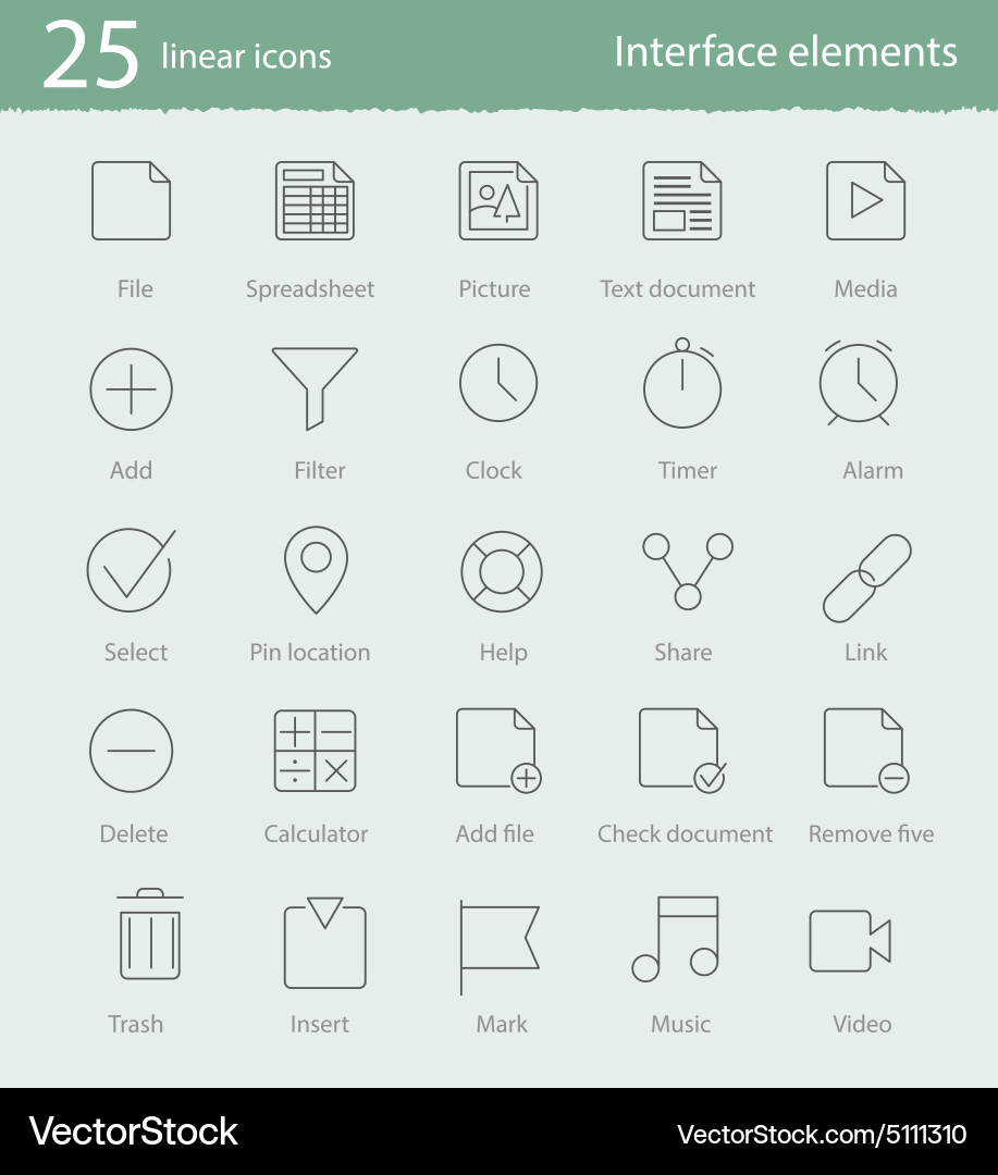 25 linear icons set Royalty Free Vector Image - VectorStock