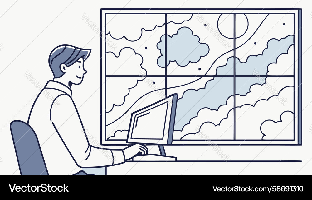 Architect designing building plans on computer Vector Image