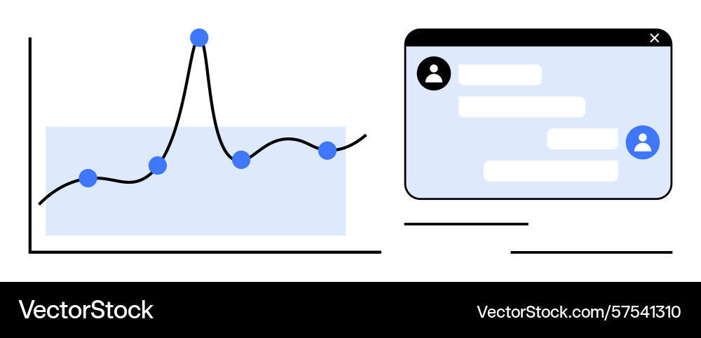 Data analytics chart with messaging panel for real vector image