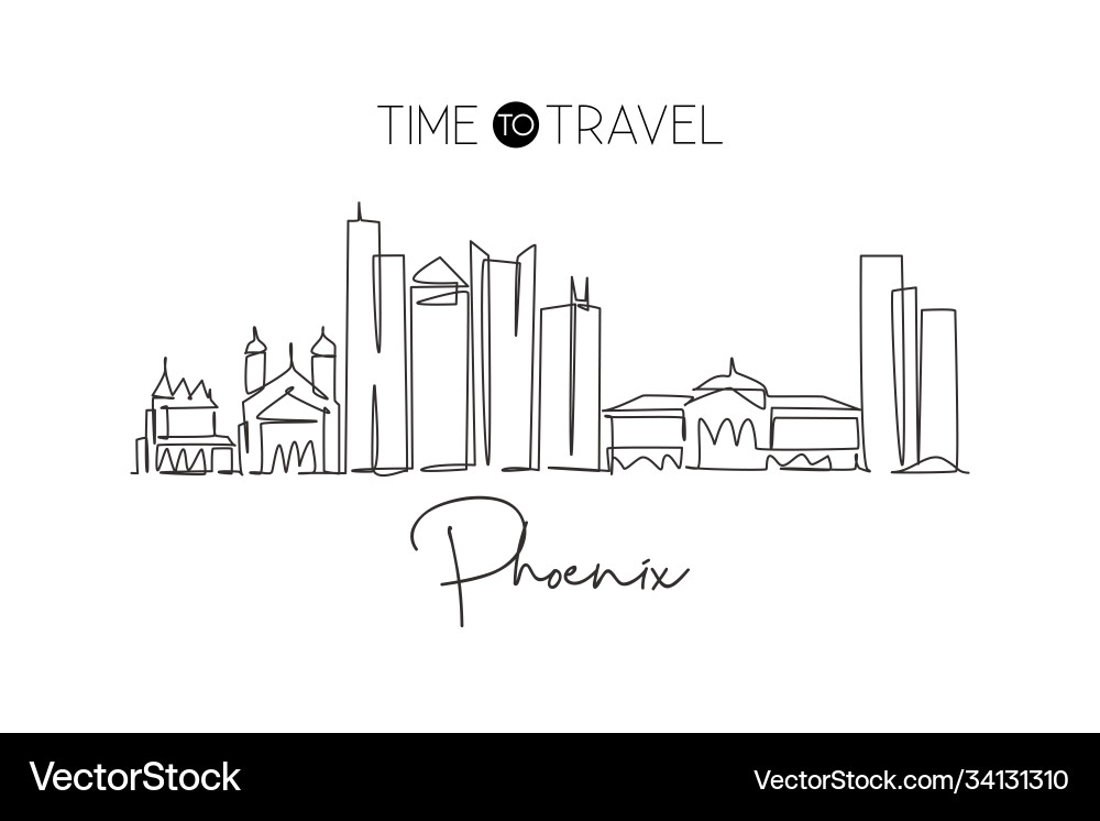 Phoenix Skyline - Continuous Line Drawing Vector Image
