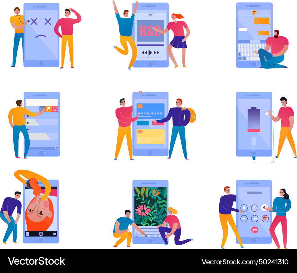 Phone interaction icons set vector image