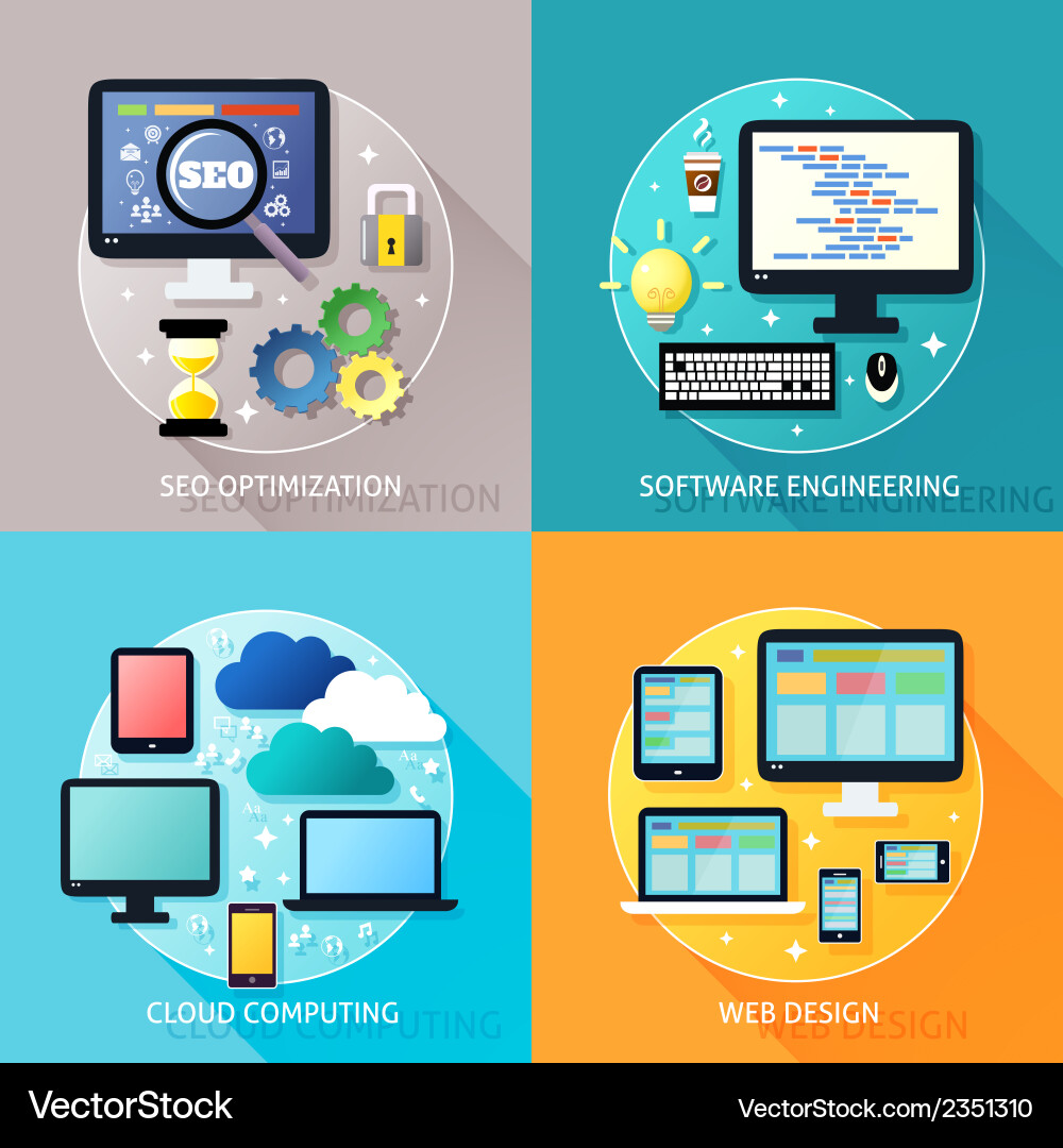 SEO & Cloud Computing Icons Vector Image