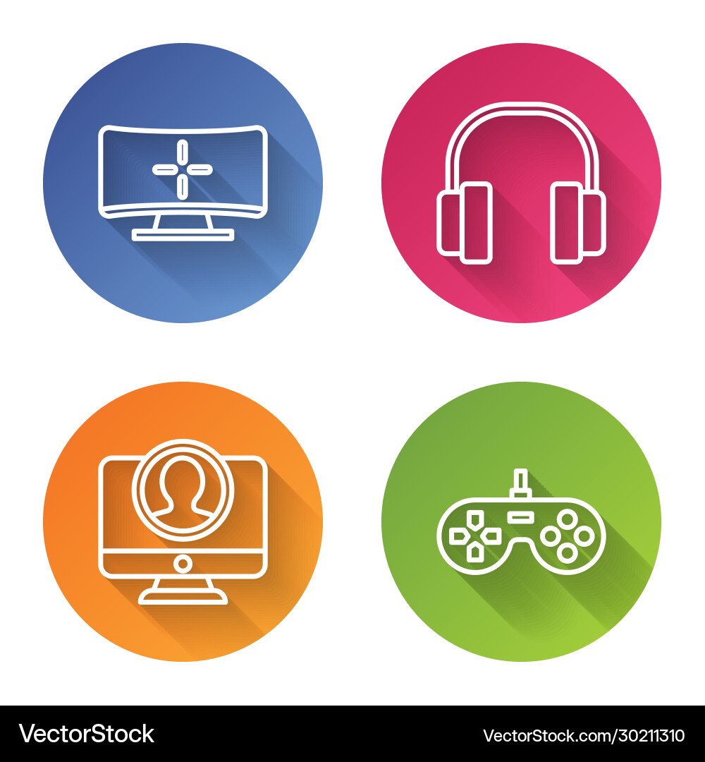 Set line computer monitor headphones create vector image