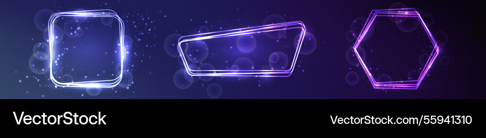 Set of three neon frames with shining effects Set of three neon frames with shining effects Vector Image