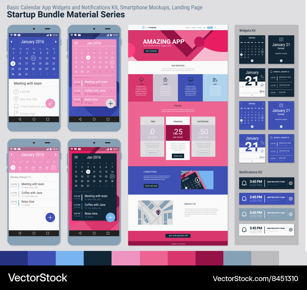 Startup Bündel Material Serie mobile App Vektorbild