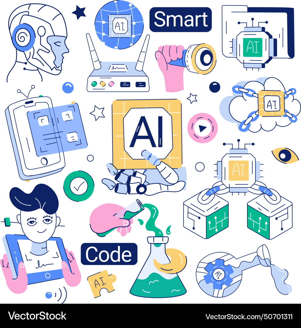 Ai and robotics hand drawn vector image