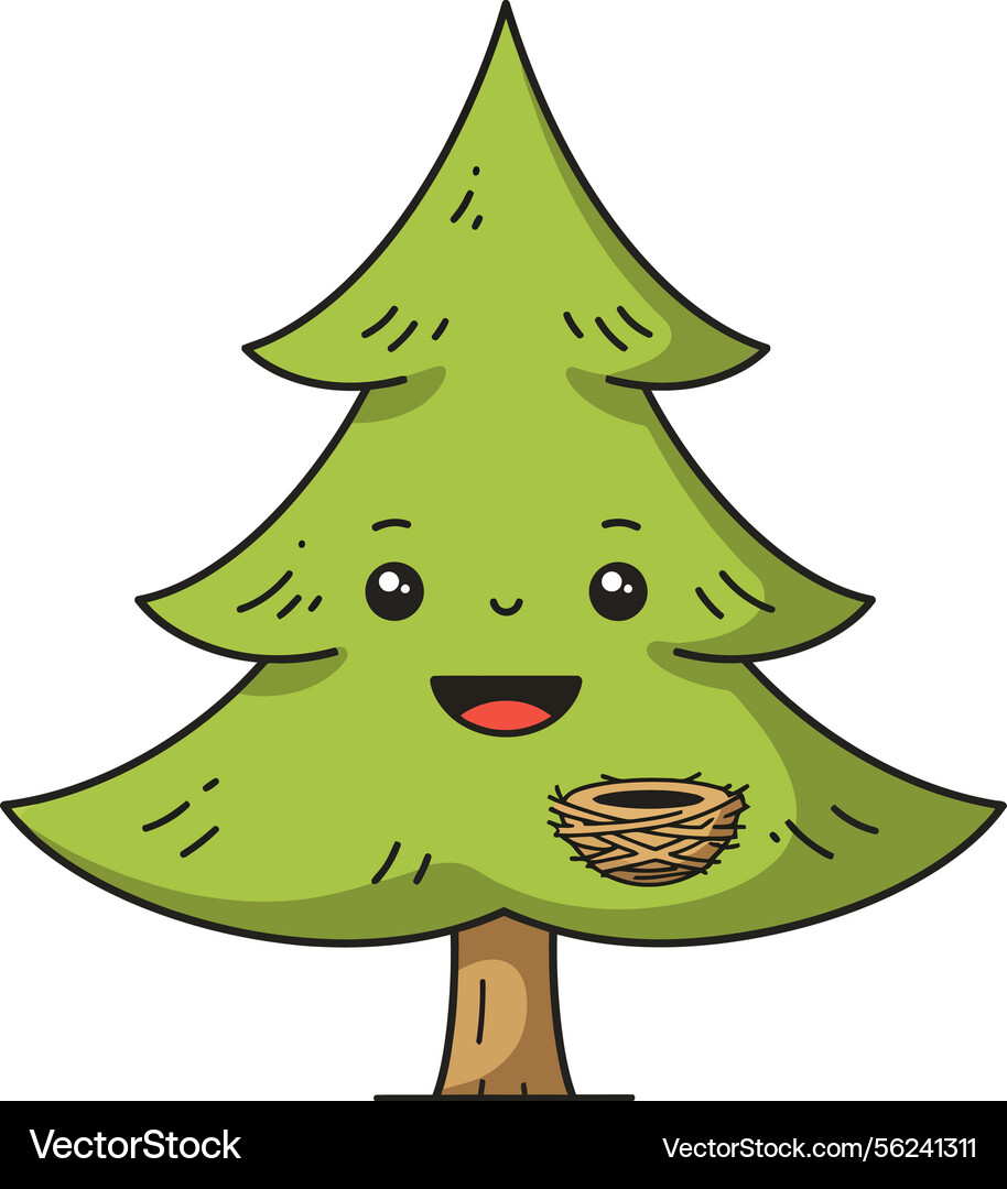 Cheerful smiling tree with a nest in its branches Cheerful smiling tree with a nest in its branches Vector Image