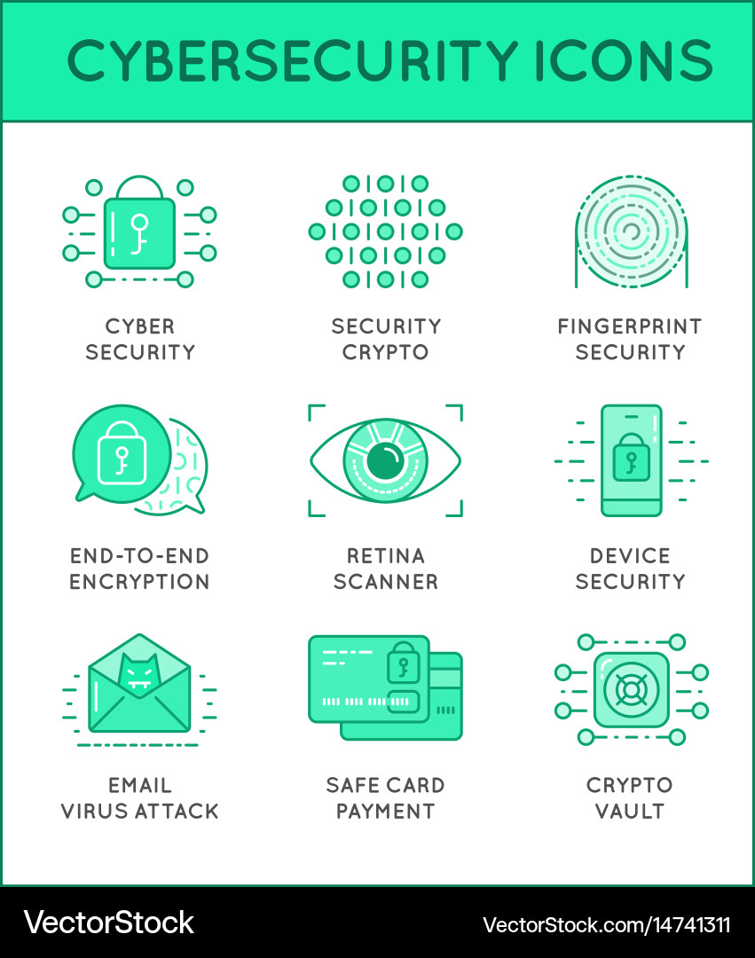 Cyber security thin line icons set computer Vector Image