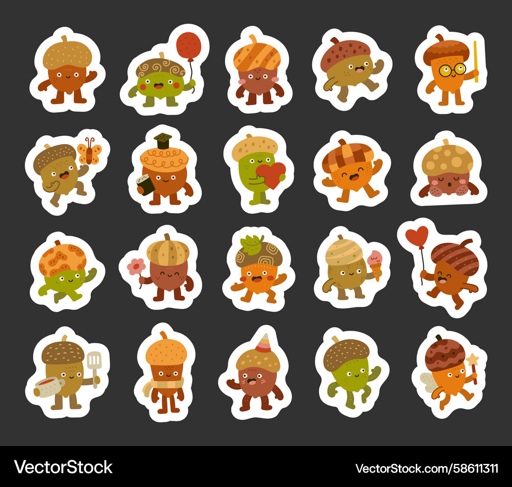 Little acorn character set in scandinavian Vector Image