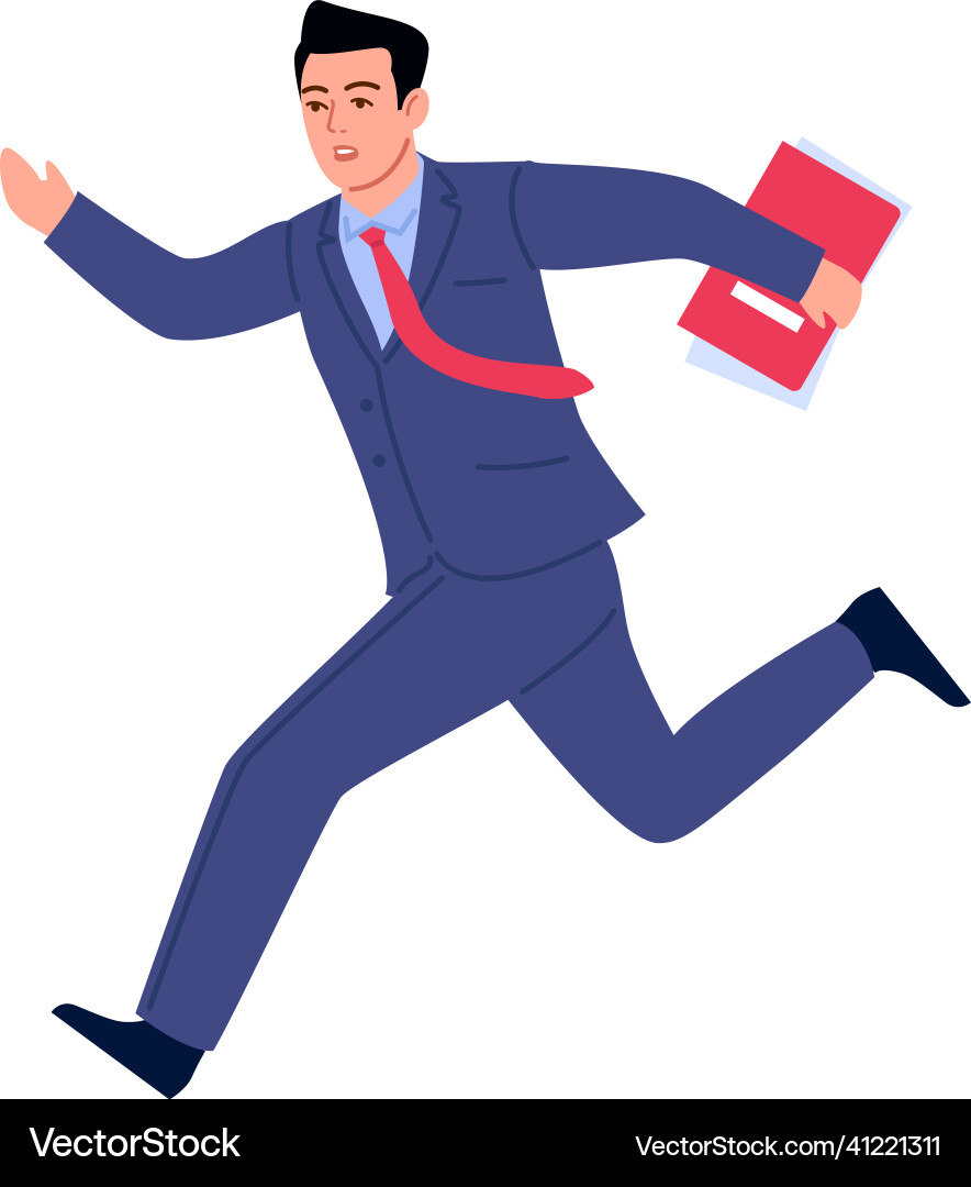 Man in suit running with paper documents Man in suit running with paper documents vector image