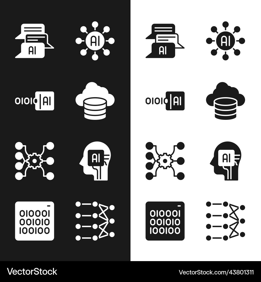 Set cloud database binary code chat bot neural Set cloud database binary code chat bot neural vector image
