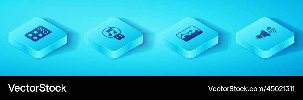 Set isometric drum machine pause button speaker Set isometric drum machine pause button speaker vector image