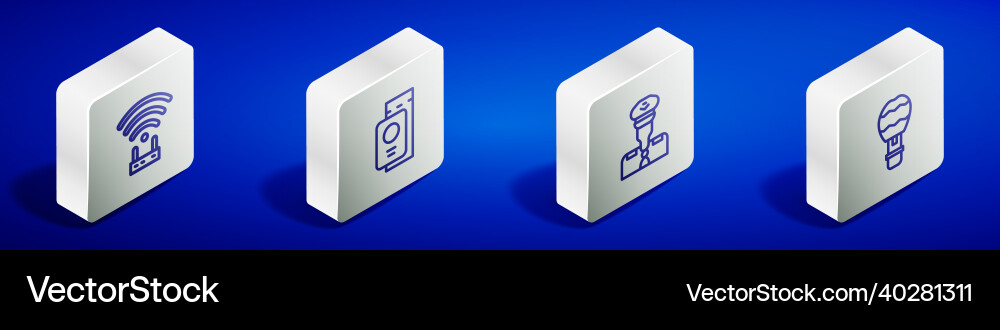 Set isometric line router and wi-fi signal Set isometric line router and wi-fi signal Vector Image