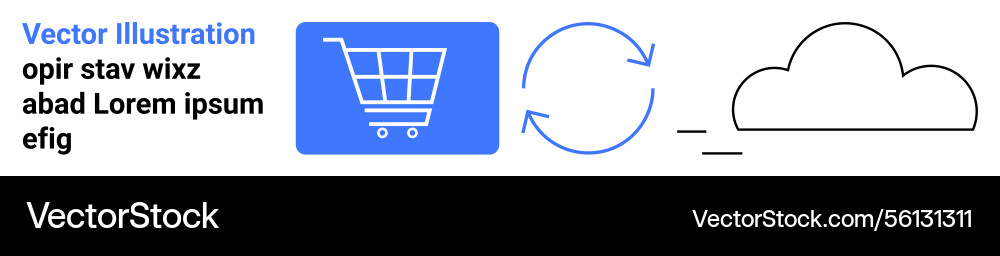 Shopping cart linked with cloud storage via Shopping cart linked with cloud storage via vector image