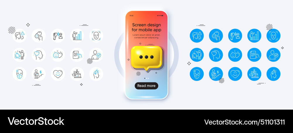 Smile chat hold document and teamwork line icons Smile chat hold document and teamwork line icons vector image