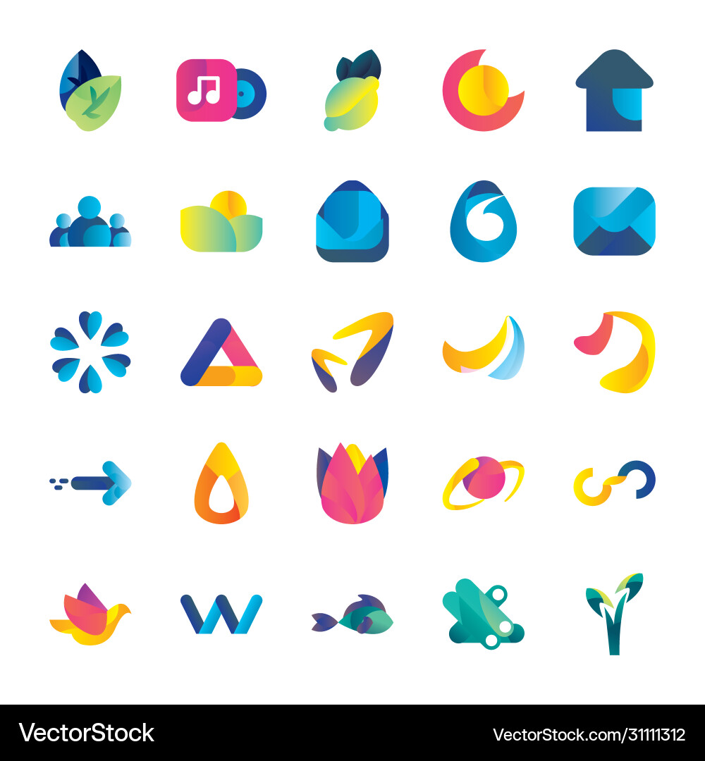 Abstract shapes gradient style icon set Abstract shapes gradient style icon set Vector Image