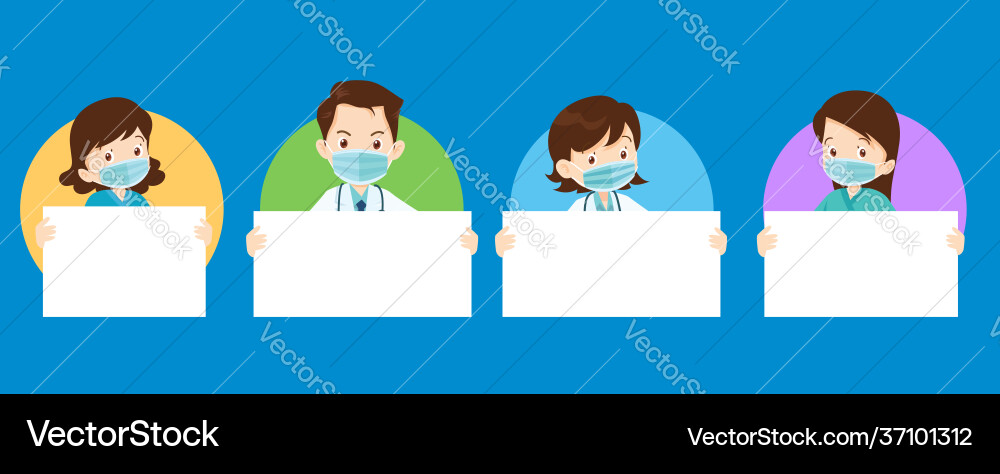 Arzt tragen medizinische Maske und halten leeres Papier Arzt tragen medizinische Maske und halten leeres Papier vektorbild